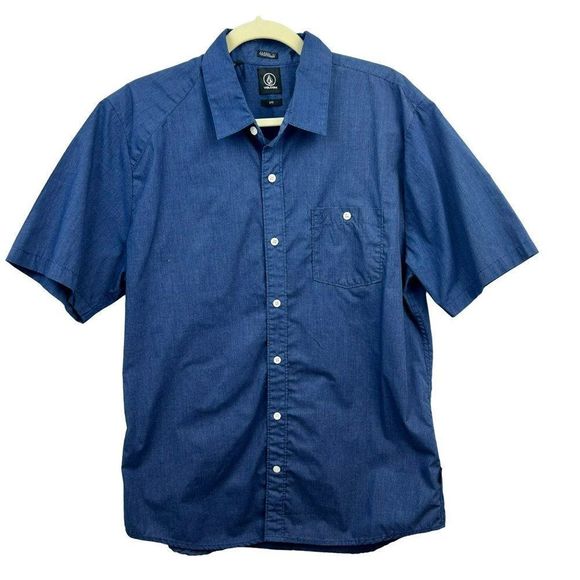 Volcom Shirt, Classic Fit, Button Down, Short Sleeves, Navy Blue, Size Large - Picture 1 of 6